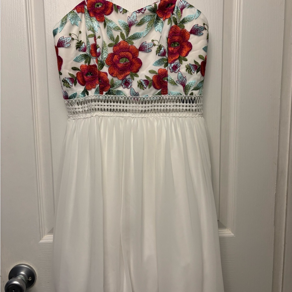 Floral Embroidered juniors Dress - White and Red